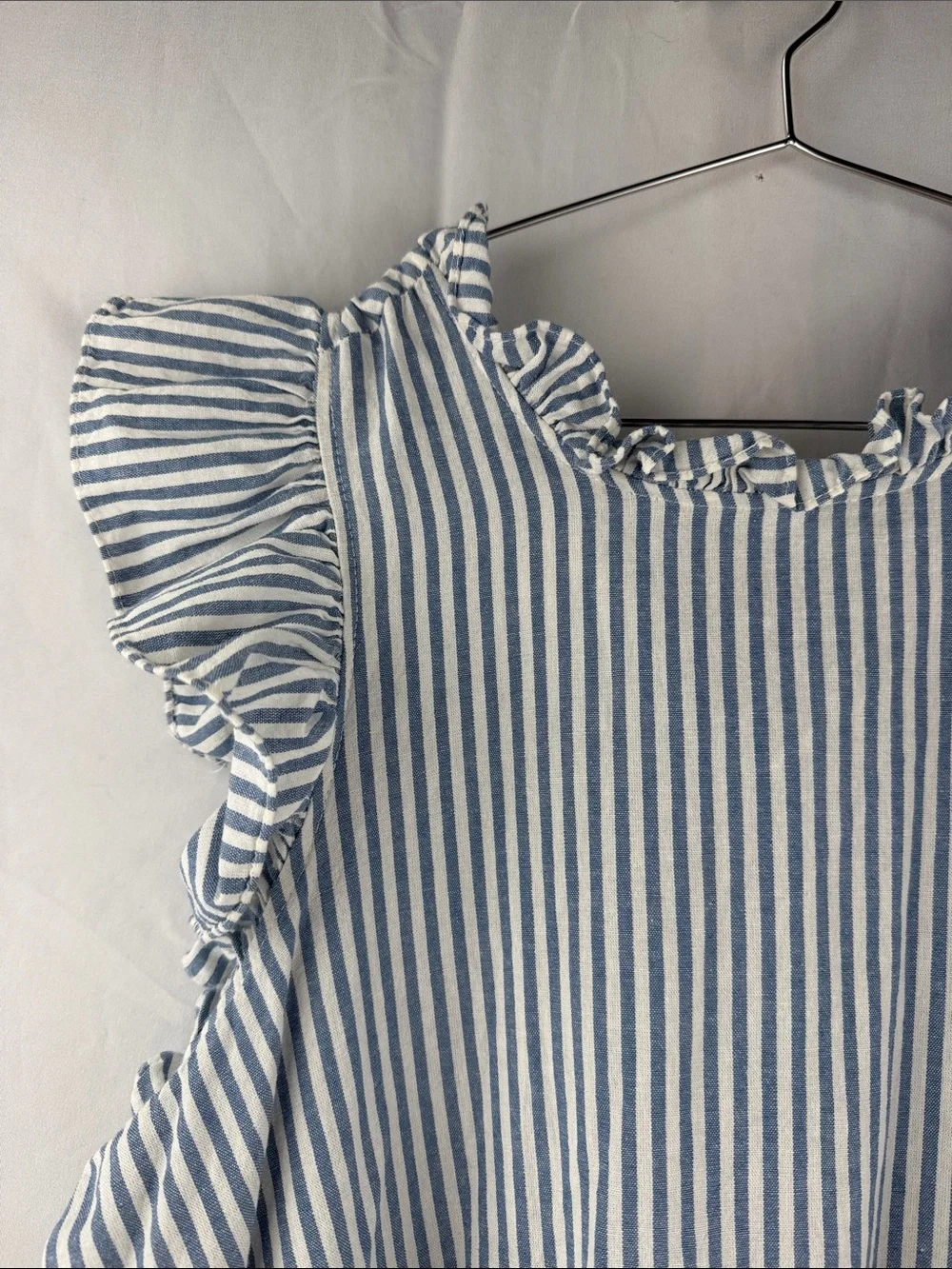Mudpie Blue & White Striped Tiered Ruffle Sleeve Tie Back Size Large Kids Dress